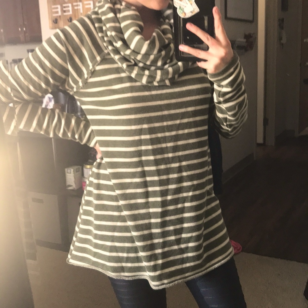 Olive striped cowelneck sweater!